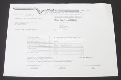 Manuf. Certificate (ONLY IF WE STILL HAVE THE RECORDS)