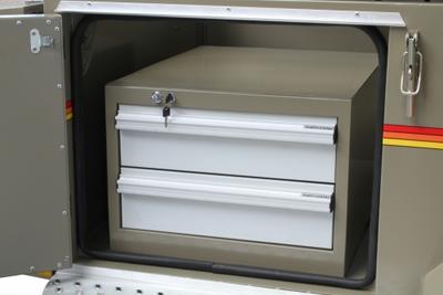 2 Drawer Cabinet (Metmeister) with cut-outs and utensils